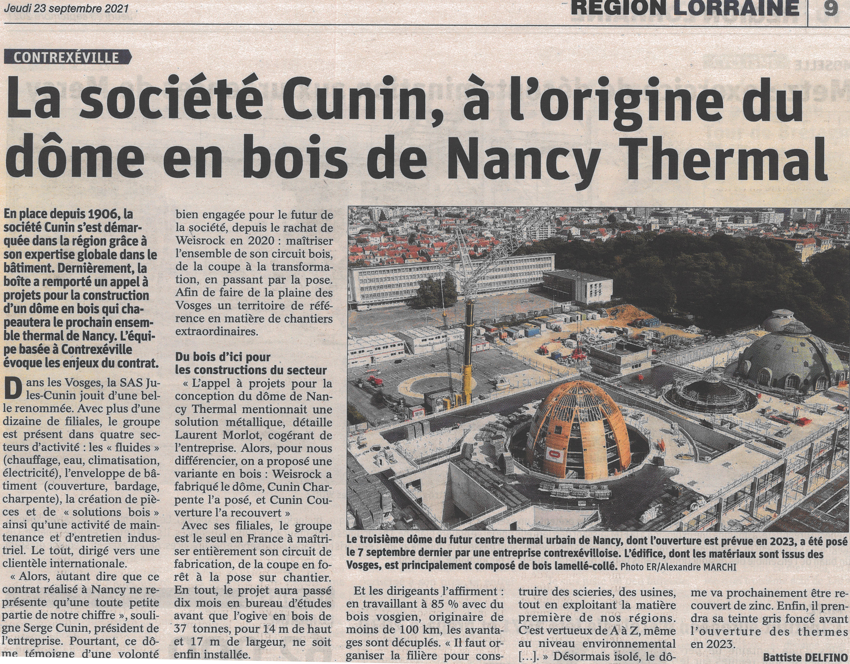 Article Vosges Matin du 23/09/2021-Dôme Bois Nancy Thermal